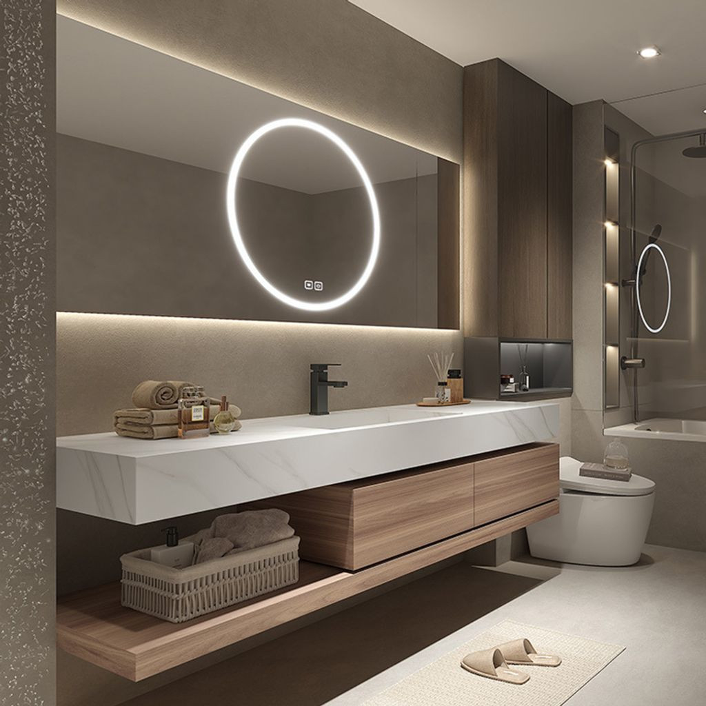 360Home Waschbecken Mit Schublade Ablage Waschtisch Led Spiegel  Badezimmerspüle 140*55Cm throughout Badezimmer Waschtisch