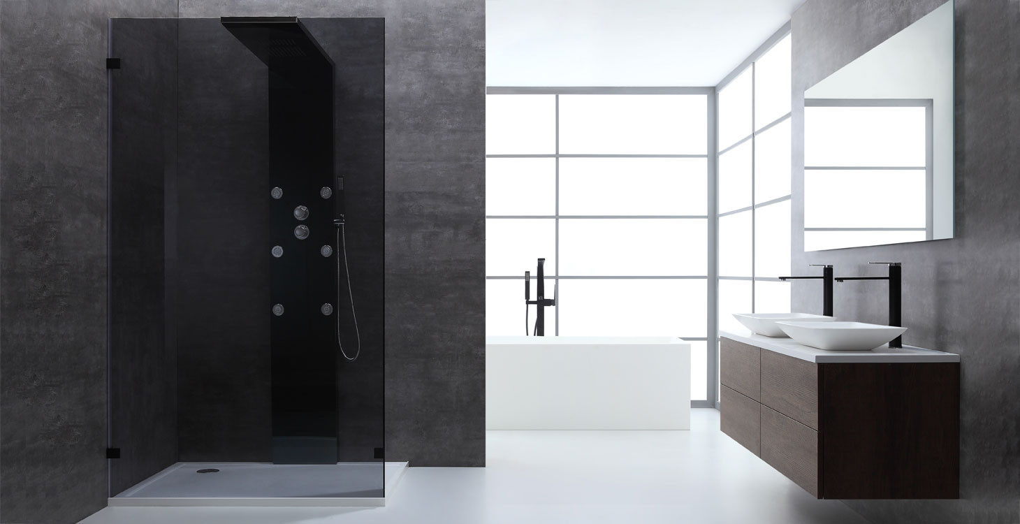 Awt Duschwand Walk-In Dusche Lw0900-B Schwarz 90X210 in Glaswand Badezimmer