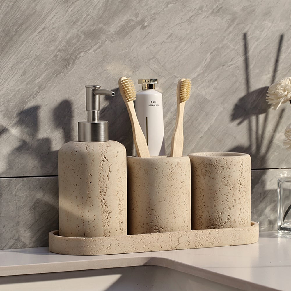 Badezimmer-Accessoires Aus Travertin, Seifenspender inside Badezimmer Zubehör Set