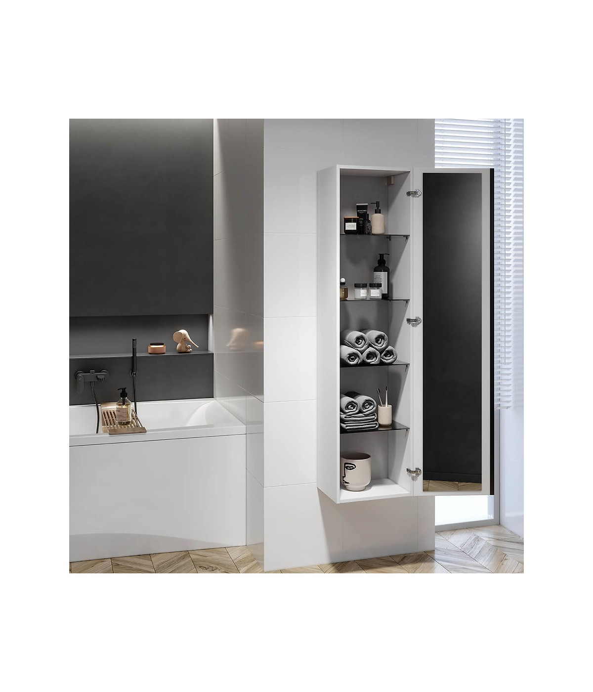 Badezimmer Hochhängeschrank Virgo 160X40X30 Hochschrank Türen inside Badezimmer Hochschrank Mit Spiegel