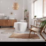 Badezimmer Mit Sessel, Badewanne Und Holzschrank Stockfotografie With Sessel Für Badezimmer