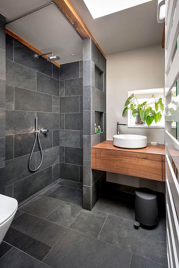 Badezimmer Schwarz Grau Schiefer Holz | Homify regarding Badezimmer Holz Grau