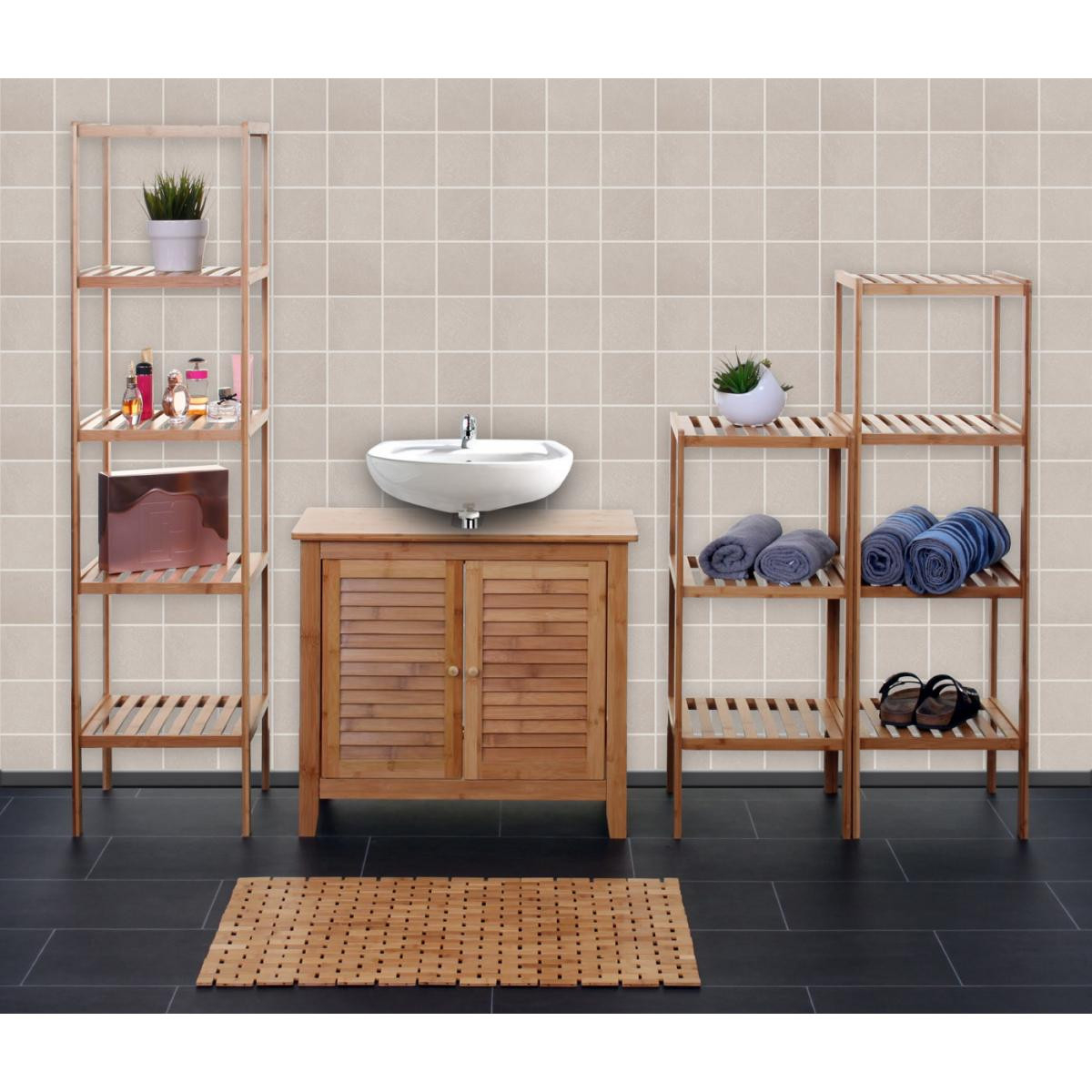 Badezimmerset Hwc-B18, Komplett Badezimmer Badmöbel Badset Badschrank,  Bambus for Bambus Badezimmer