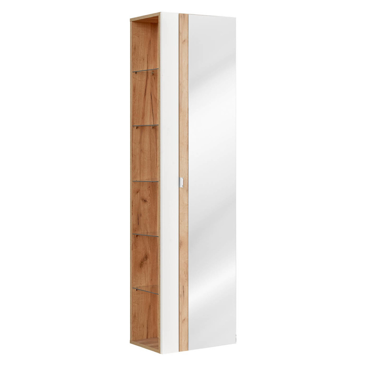 Badmöbel Capri Hochschrank Mit Spiegel | Eiche Weiß Pertaining To Badezimmer Hochschrank Mit Spiegel