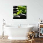 Bricoflor Bild Mit Steinen Auf Leinwand Zen Bild Mit Bambus Motiv In Grün  Und Schwarz Asiatisches Wellness Wandbild Für Badezimmer Und Schlafzimmer Pertaining To Wandbilder Für Badezimmer