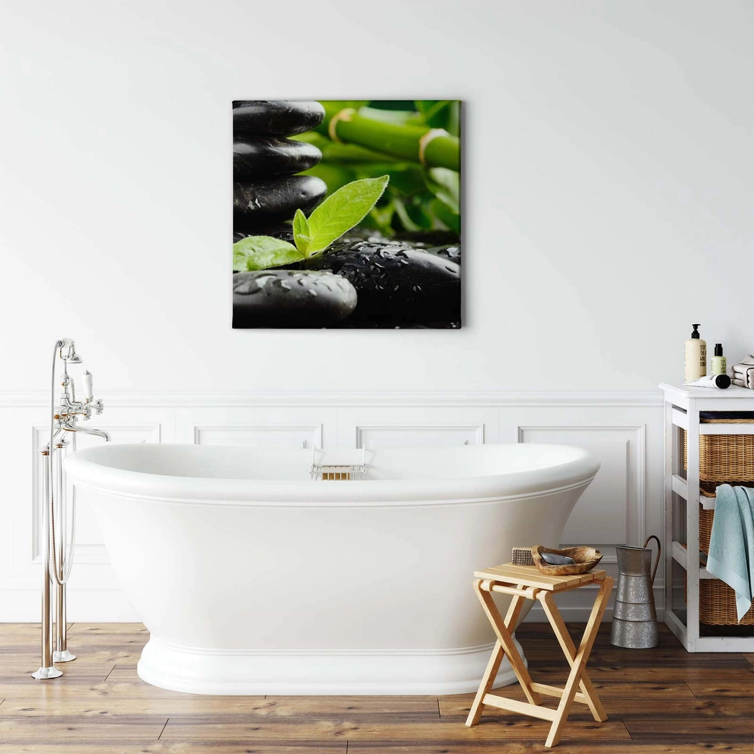 Bricoflor Bild Mit Steinen Auf Leinwand Zen Bild Mit Bambus Motiv In Grün  Und Schwarz Asiatisches Wellness Wandbild Für Badezimmer Und Schlafzimmer pertaining to Wandbilder Für Badezimmer