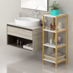 Casaria, Badregal Schmal, Bambus, 4 Ablagen, 110X33X34Cm, Braun Weiß Intended For Regal Badezimmer Schmal