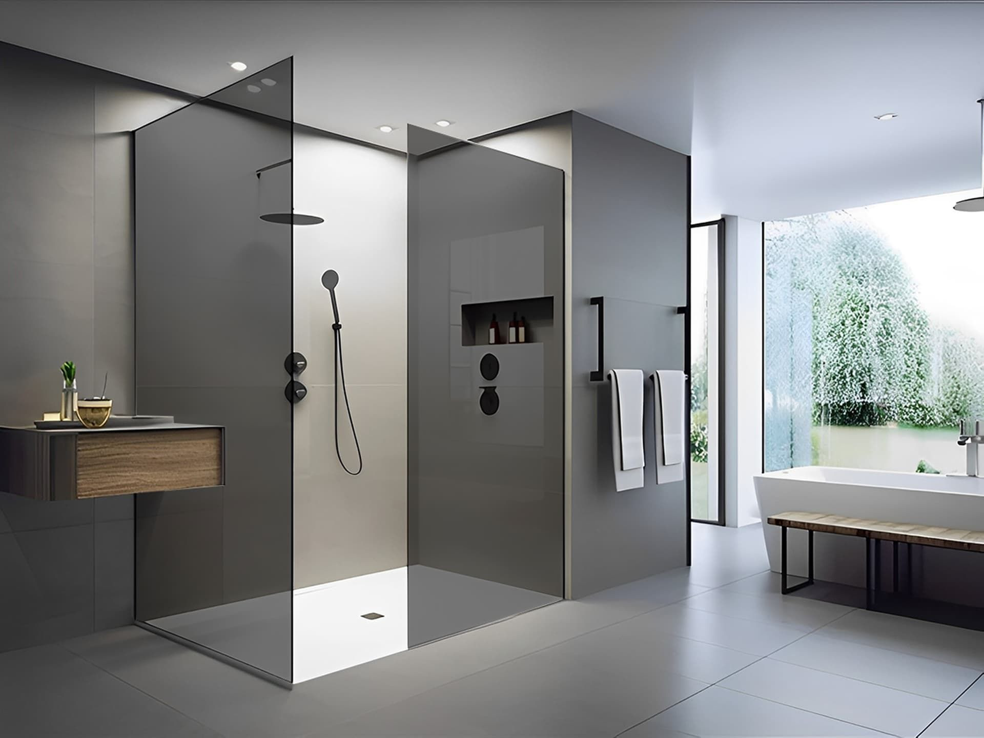 Duschwand - Dusche - 10 Mm Esg Glas - Graues Glas -2 Teilig inside Glaswand Badezimmer