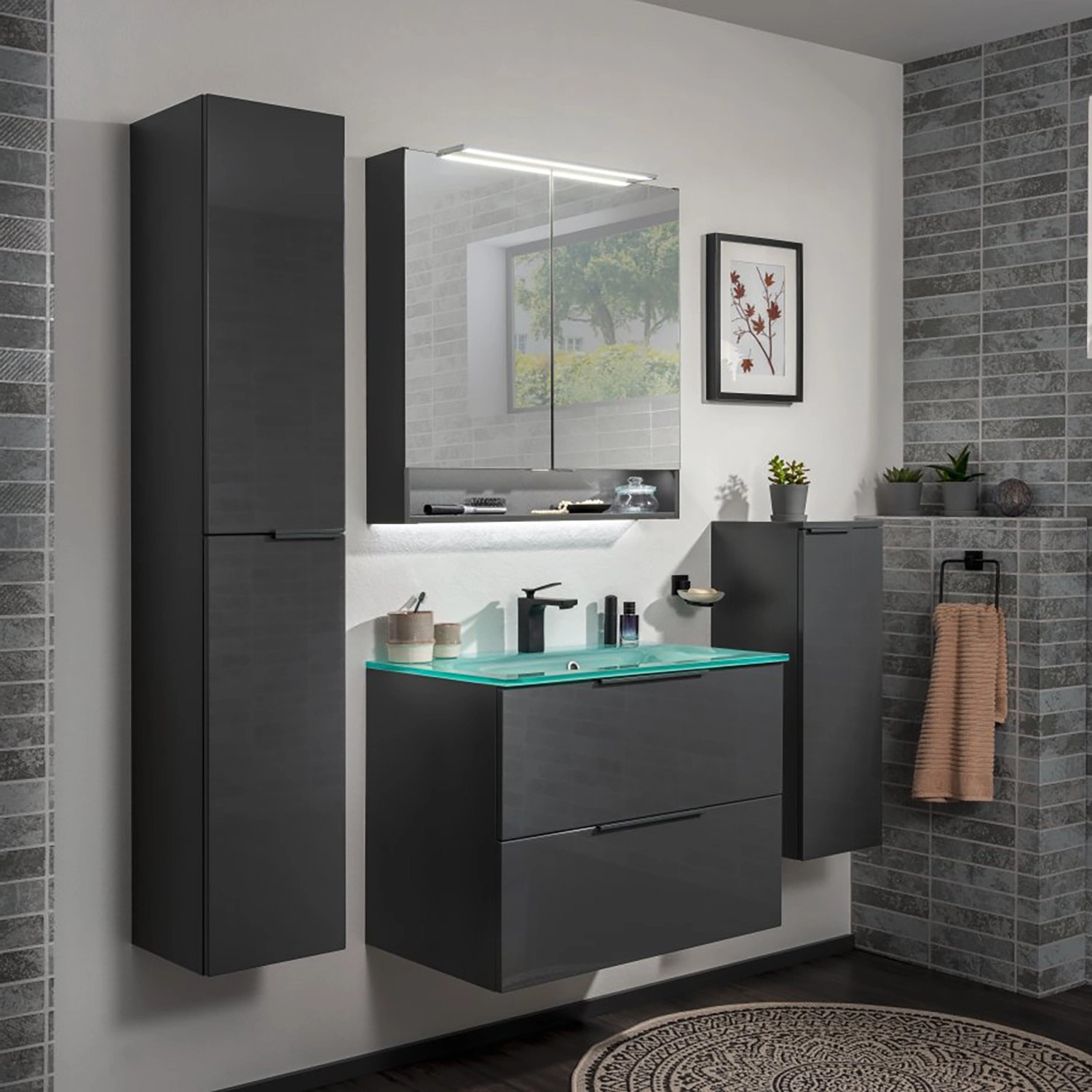 Fackelmann Bad-Hochschrank Luna Anthrazit 30,2 Cm throughout Badezimmer Hochschrank Mit Spiegel