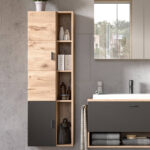 Goldenbay Midischrank Fürs Badezimmer, Material Dekorspanplatte, Nox Oak  Nachbildung/Grau Matt Regarding Midischrank Badezimmer