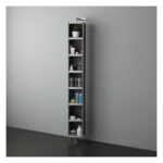 Grauer Bad-Hochschrank Mit Spiegel Und Offenen Fächer, Drehbar | Manhattan within Badezimmer Hochschrank Mit Spiegel