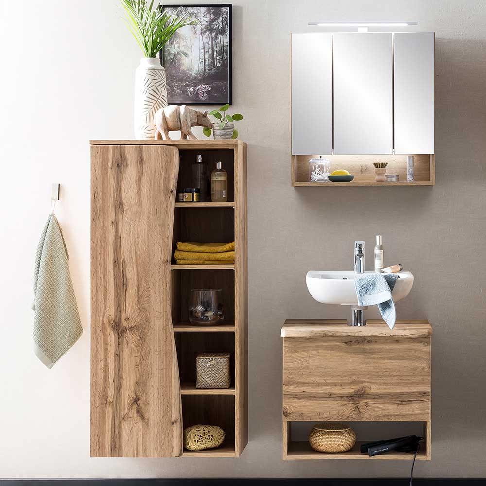 Kleines Badmöbel Set Mit Baumkante - Tofias (Dreiteilig) With Regard To Badmöbel Für Kleine Badezimmer