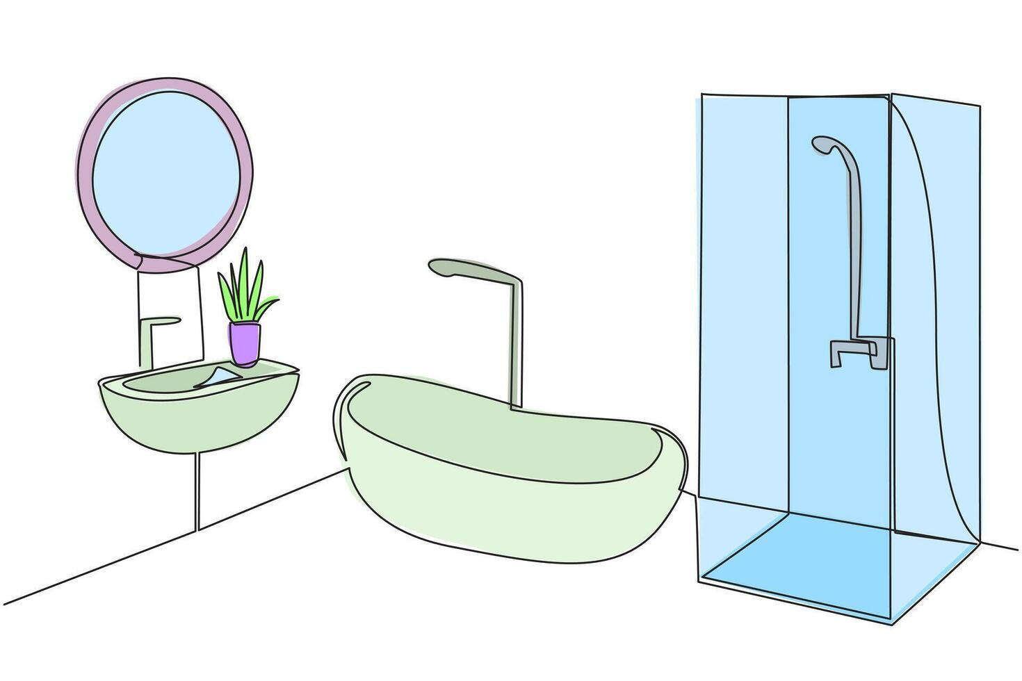 Kontinuierlich Einer Linie Zeichnung Stilvoll Badezimmer Mit Möbel within Badezimmer Zeichnen