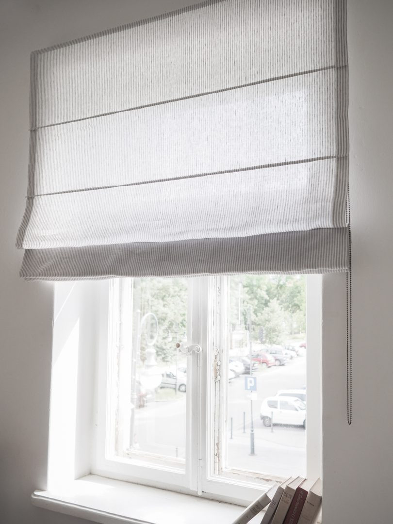 Raffrollo Aus Leinen Medium | Gray Stripes in Raffrollo Badezimmer