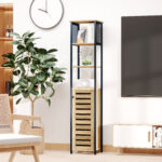 Ribelli Stehschrank Mit 3 Offene Fächern Und Schrank, Schmal Hochschrank  Für Badezimmer, Küche, Wohnzimmer | Ribelli.de inside Regal Badezimmer Schmal