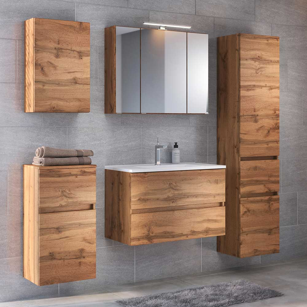 Set Badezimmermöbel In Holz Optik - Iliam (Fünfteilig) throughout Holzmöbel Badezimmer