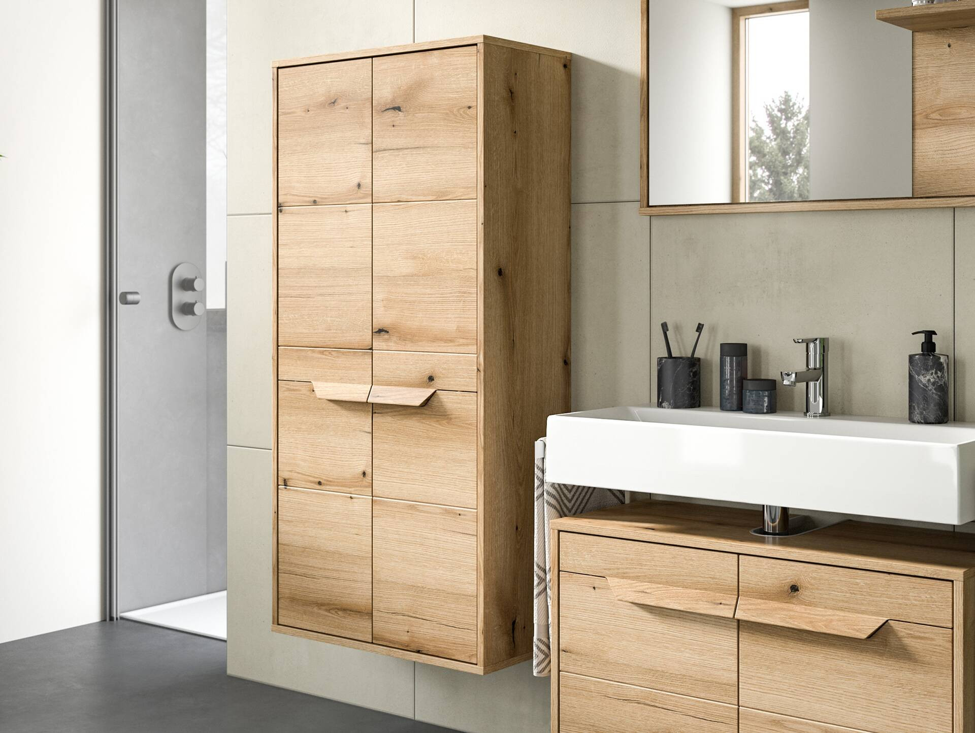 Zanto Midischrank Fürs Badezimmer, Evoka Oak Nachbildung Pertaining To Midischrank Badezimmer